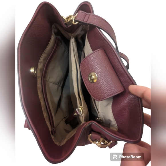 Nanette Lepore Burgundy 2 Zipper Cross Shoulder Purse - Picture 6 of 9